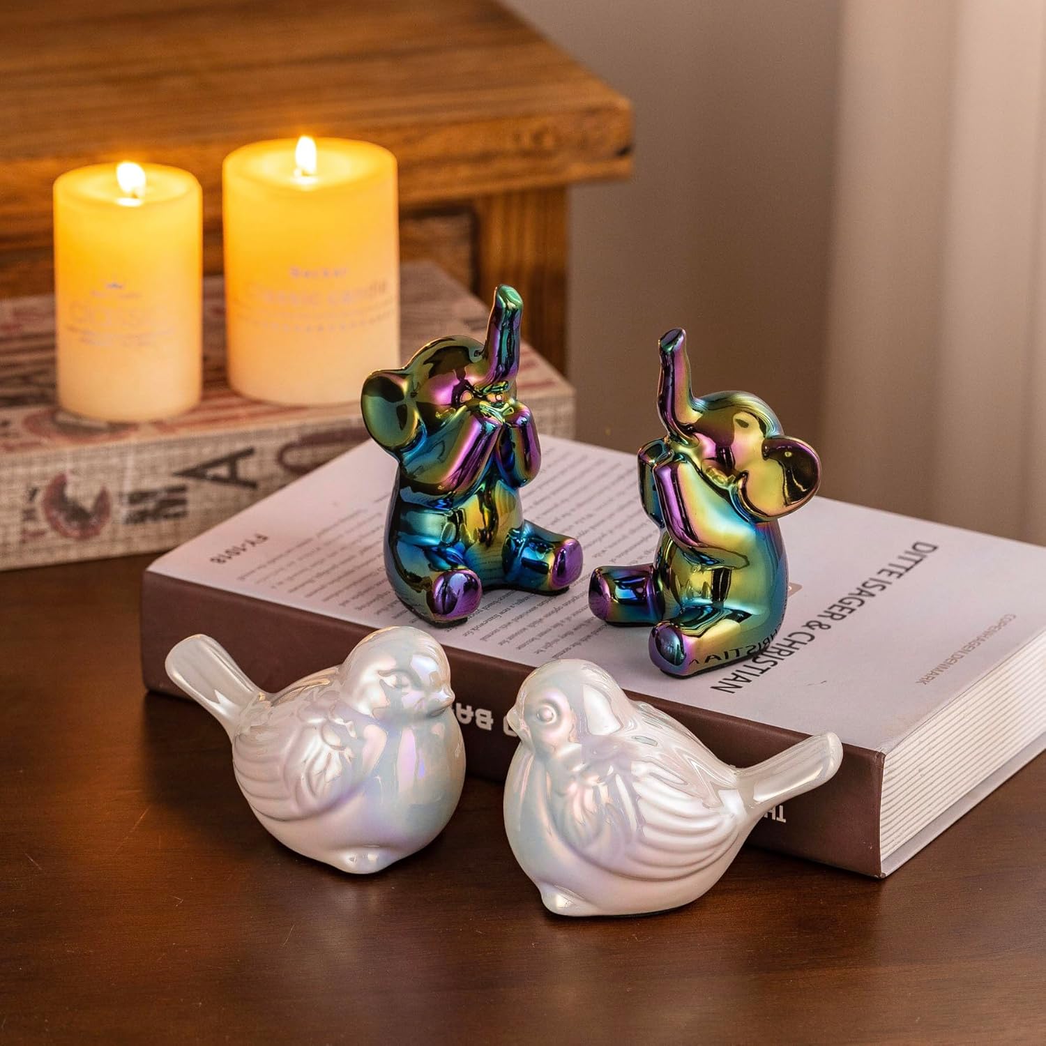 Set of 2 Colorful White Small Birds Statues Home Decor Modern Boho Style Figurine Decorative Ornaments for Living Room, Bedroom, Office Desktop, Cabinets, Shelf-VerdiqueGarden