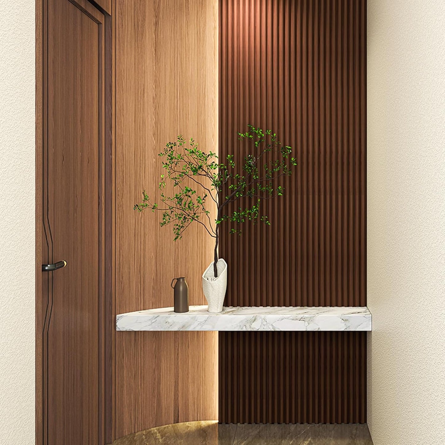 Art3d Fluted Wood Panel for Wall and Ceiling, Beaded Accent molding for Home Decoration, Pack of 4pcs + 1pc End-Trim, Size 108 x 5.7in.- Beaded Walnut-VerdiqueGarden