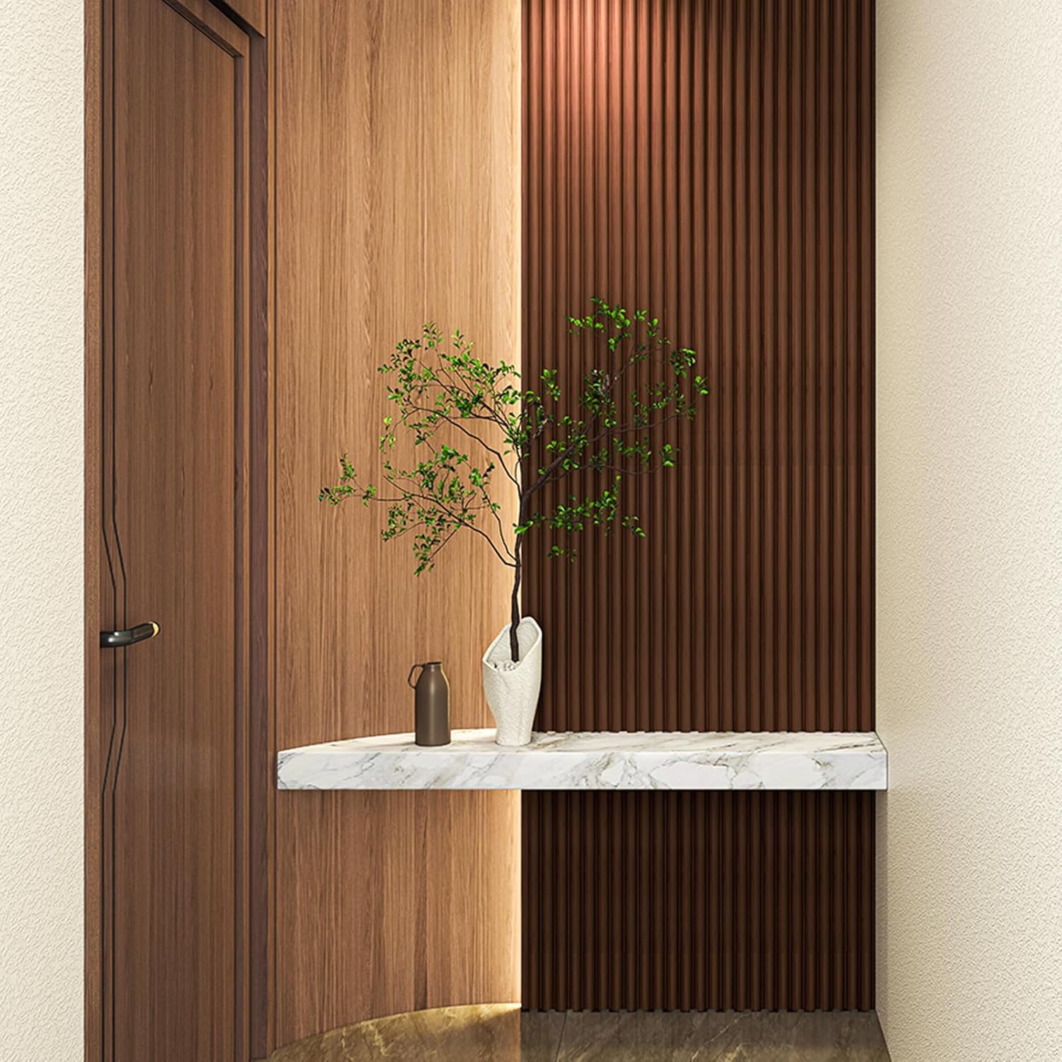 Art3d Fluted Wood Panel for Wall and Ceiling, Beaded Accent molding for Home Decoration, Pack of 4pcs + 1pc End-Trim, Size 108 x 5.7in.- Beaded Walnut-VerdiqueGarden