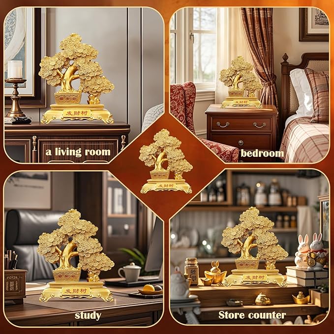 Top Resin Money Tree, Artificial Bonsai Tree - Feng Shui Decor & Gifts for Home, Feng Shui Statue, Chinese New Year Decoration, Chinese Decor & Gifts-VerdiqueGarden