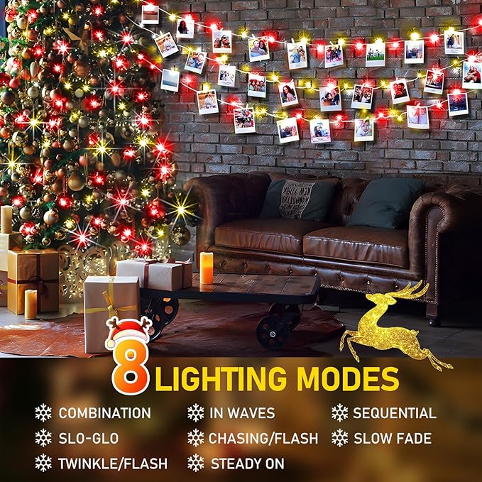 KNONEW 403ft 1000 LED String Lights Outdoor Christmas Lights 8 Modes & Timer Fairy Light Plug in Waterproof LED String Lights for Xmas Yard Tree Wedding Decorations (Red and Warm White)-VerdiqueGarden