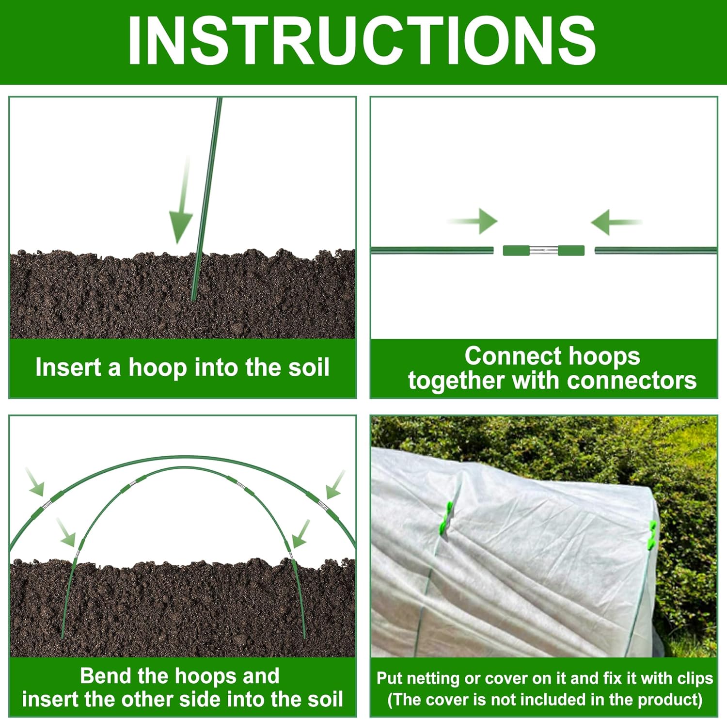 FOTMISHU Garden Hoops for Raised Beds Row Cover,6 Sets 5.6ft Grow Tunnel,Rust-Free Fiberglass Greenhouse Support Hoops Frame for Garden Mesh Netting, Outdoors Plant Growth -24PCS-VerdiqueGarden