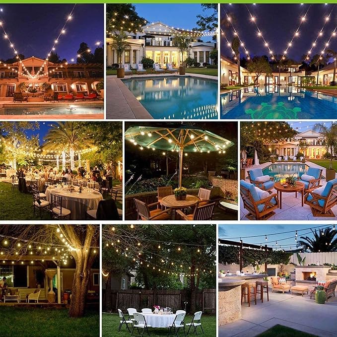 Banord Outdoor String Lights Commercial Grade 96ft Waterproof with 30 S14 Shatterproof Dimmable LED Bulbs, Heavy Duty Hanging Lights for Patio Garden Backyard Decoration, 2W 2x48ft Strands-VerdiqueGarden