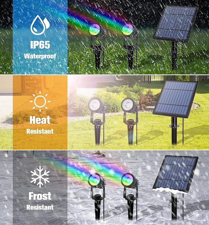 APONUO Metal Solar Spot Lights Outdoor with 9.8ft Cable Solar Powered Landscape Lighting Low Voltage IP65 Waterproof Auto On/Off for Outside Garden Yard Landscape Pathway Garage-Multicolor(2-in-1)-VerdiqueGarden