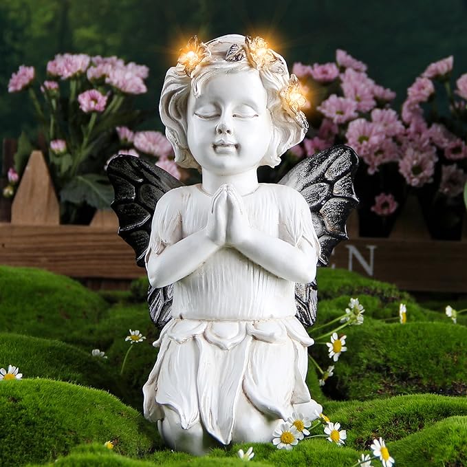 Leekung Angel Statues for Garden Decor - with Solar Powered Light Angel Garden Statues Outdoor Garden Sculptures & Statues Angels Figurines Memorial Praying Sculpture for Patio Lawn Yard Porch Gifts-VerdiqueGarden