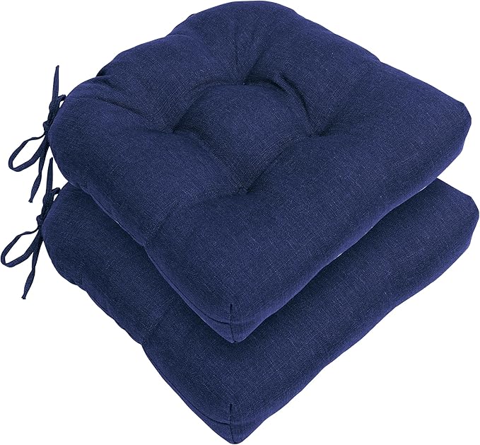 RACE LEAF Outdoor Seat Cushions Set of 2, 19" x 19" Square Patio Cushions, Plump Filling Tufted Water-Resistant Olefin Chair Seat Cushion with Ties for Non-Slip Support, Navy-VerdiqueGarden