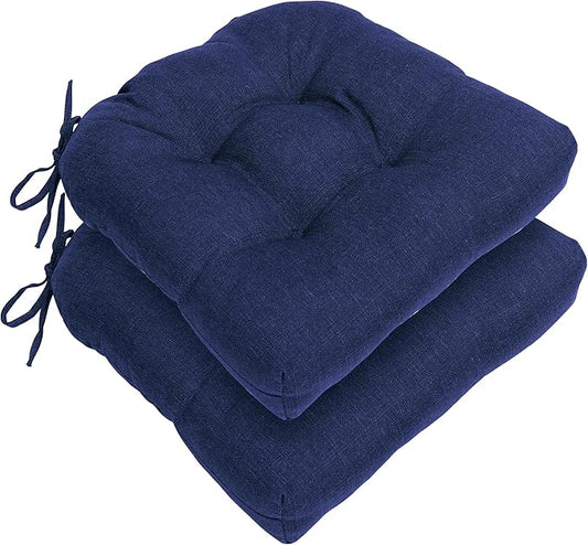 RACE LEAF Outdoor Seat Cushions Set of 2, 17" x 17" Square Patio Cushions, Plump Filling Tufted Water-Resistant Olefin Chair Seat Cushion with Ties for Non-Slip Support, Navy-VerdiqueGarden
