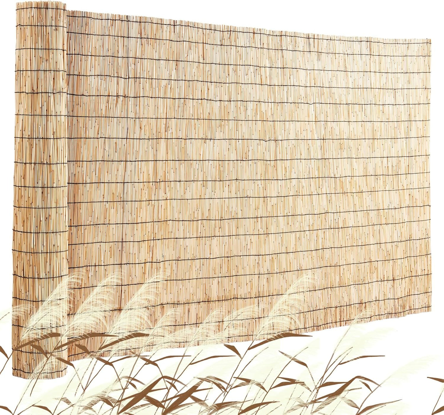 VEVOR Natural Reed Fencing, 5.5 ft x 16.4 ft, Reed Screen Curtain Balcony Fence Roll for Outdoor Backyard Patio, Decorative Fence for Backyard Garden Fencing Divider, Privacy Screen Panel Curtain-VerdiqueGarden