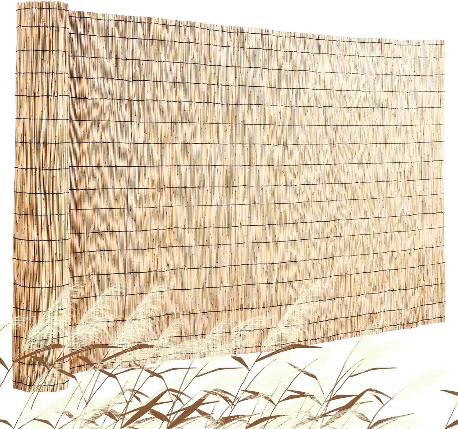 VEVOR Natural Reed Fencing, 5.5 ft x 16.4 ft, Reed Screen Curtain Balcony Fence Roll for Outdoor Backyard Patio, Decorative Fence for Backyard Garden Fencing Divider, Privacy Screen Panel Curtain-VerdiqueGarden