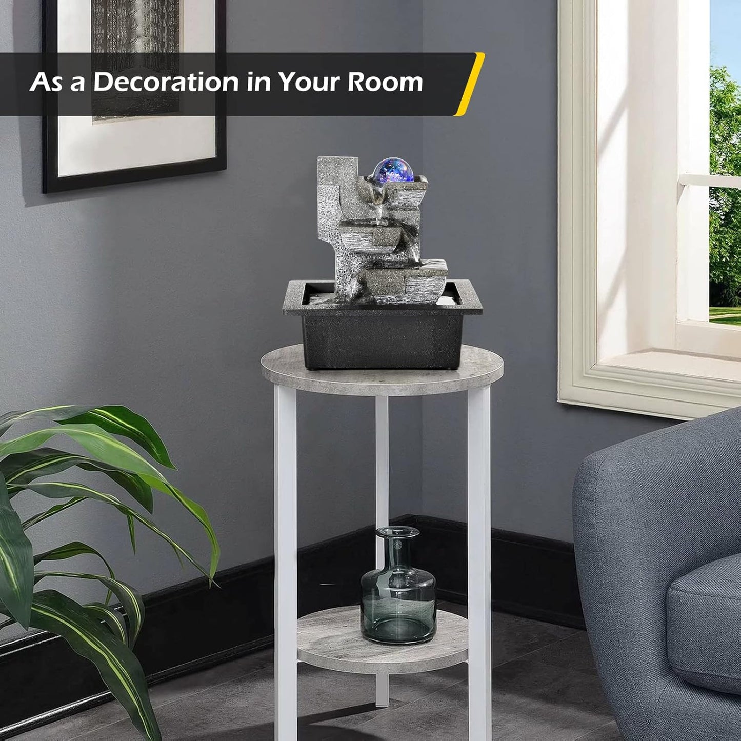 Dyna-Living Water Fountains Indoor Desktop Fountain Relaxation Waterfall Indoor Portable Feng Shui Fountain with LED Light Home Decoration-VerdiqueGarden