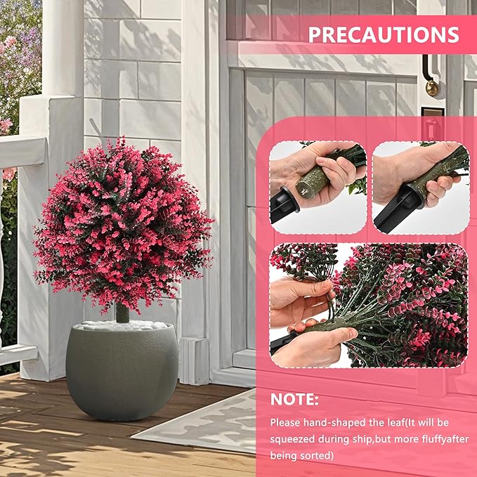 28" Set of 2 Artificial Boxwood Topiary Ball Bush for Outdoor with Ground Spike, UV Resistant Faux Greenery Shrubs, Fake Rose&Green Boxwood Plants for Garden, Yard, Porch, Patio Decor-VerdiqueGarden