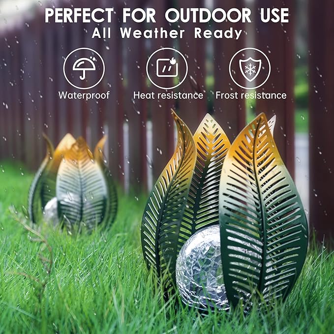 Solar Garden Lights Outdoor Decorations Garden Decor,Crackle Globe Glass,Gardening Gifts Waterproof Solar Lights for Outdoor Decor Patio,Lawn,Balcony,Porch,Yard Art-VerdiqueGarden