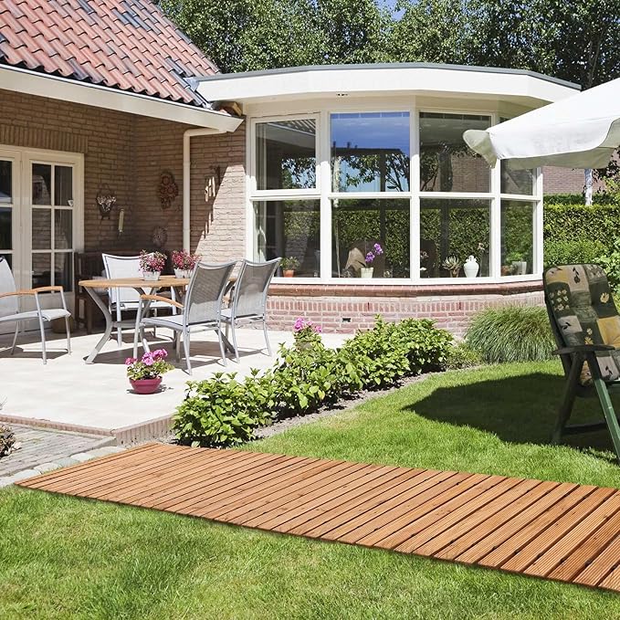 RELIANCER 12' Wooden Garden Pathway,Outdoor Roll Out Cedar Straight Walkway,Patio Path Decorative Garden Boardwalk Walkways,Weather-Resistant Roll Up Beach Wood Road Floor,Wedding Party Pathways-VerdiqueGarden
