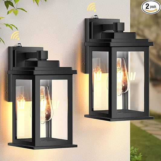 VIANIS Black Dusk to Dawn Outdoor Lights for House, 2 Pack Outdoor Wall Lights, Waterproof Porch Lights, Exterior Lighting Fixtures with Tempered Glass, for Porch, Garage, Doorway,Hardwired, Non-solar-VerdiqueGarden