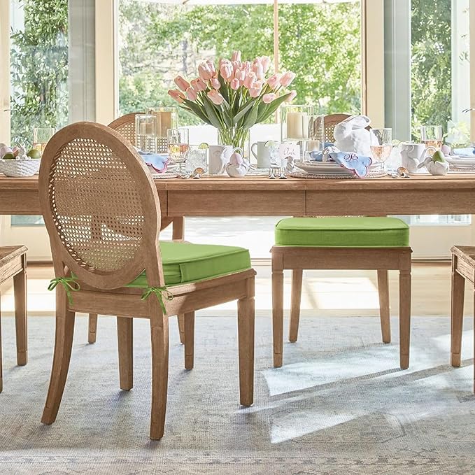 Outdoor Sunbrella Round Corner Seat Cushion, 17"x16"x2", Set of 4, Non Slip Seat Cushion Pads with Removable Cover for Patio Furniture, Garden Yard Lawn, Canvas Ginkgo-VerdiqueGarden