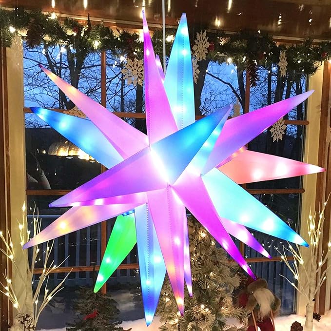 FUCHSUN 23 Inch 90 LED Moravian Star Light, Christmas Tree Topper Hanging Stars Lights Outdoor, Color Changing & 6 Lighting Modes, Ceiling Balcony Xmas Party Porch Yard Room Holiday Wedding Decoration-VerdiqueGarden