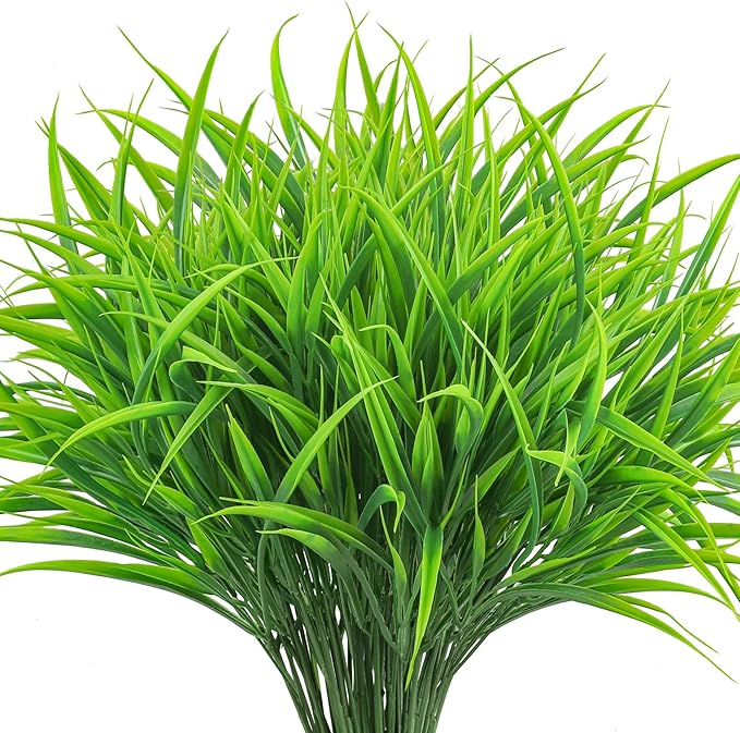 Ouddy Decor 16 Bundles Artificial Plants Outdoor Fake Grass Greenery Stems UV Resistant Faux Plastic Shrubs for Spring Summer Garden Pathway Window Box Front Porch Home Decor, Green-VerdiqueGarden