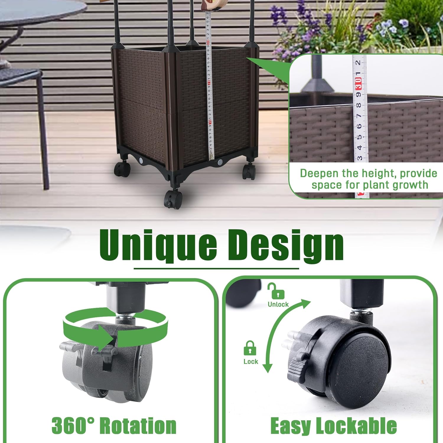 Raised Garden Bed Planter Box with Trellis, 62.2" Self-Watering Tomato Planters for Climbing Plants Vine Flowers Outdoor Patio, Tomatoes Cage with Trellis Wheels for Outdoor, 1Pack-VerdiqueGarden