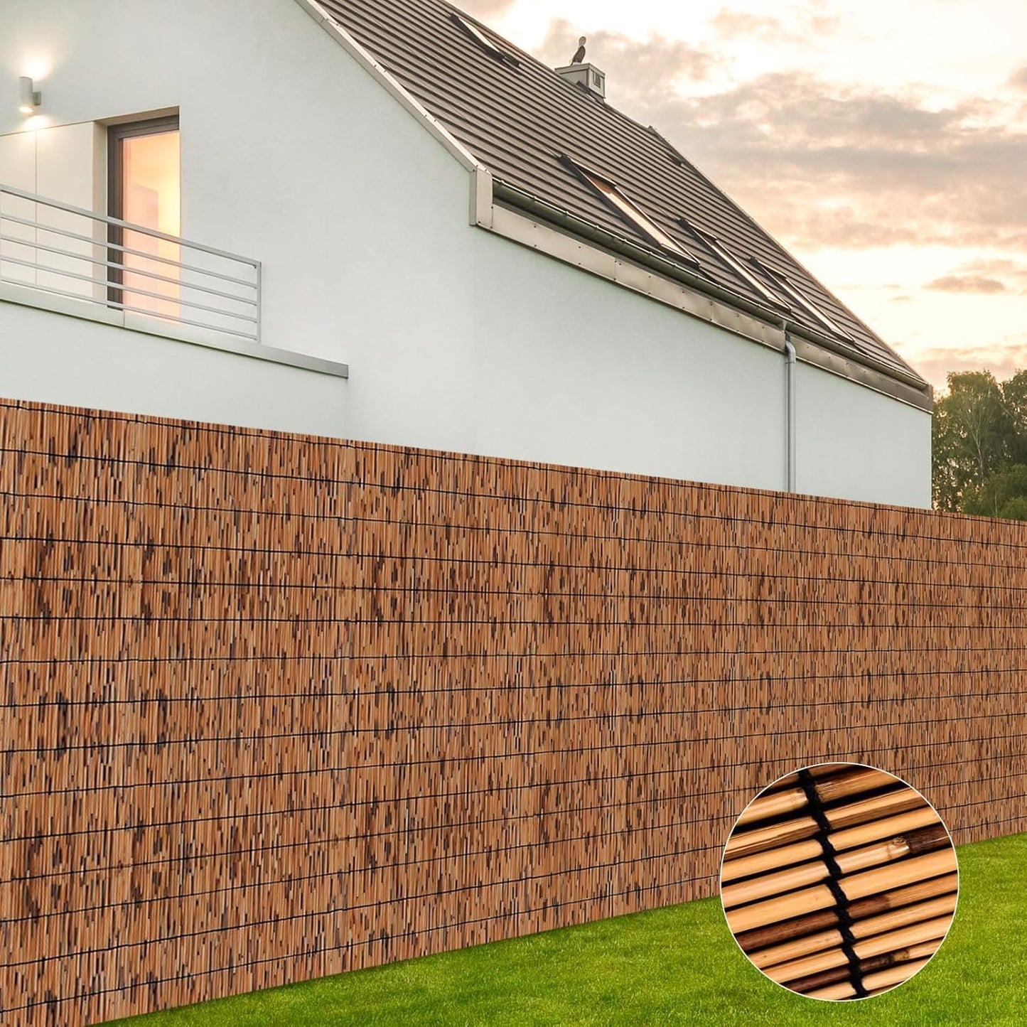 Bamboo Reed Fencing, Light Russet Bamboo Screens Outdoor, Decorative Privacy Screen Reed Curtains for Patio Balcony Garden Backyard, 5 x 10 FT-VerdiqueGarden