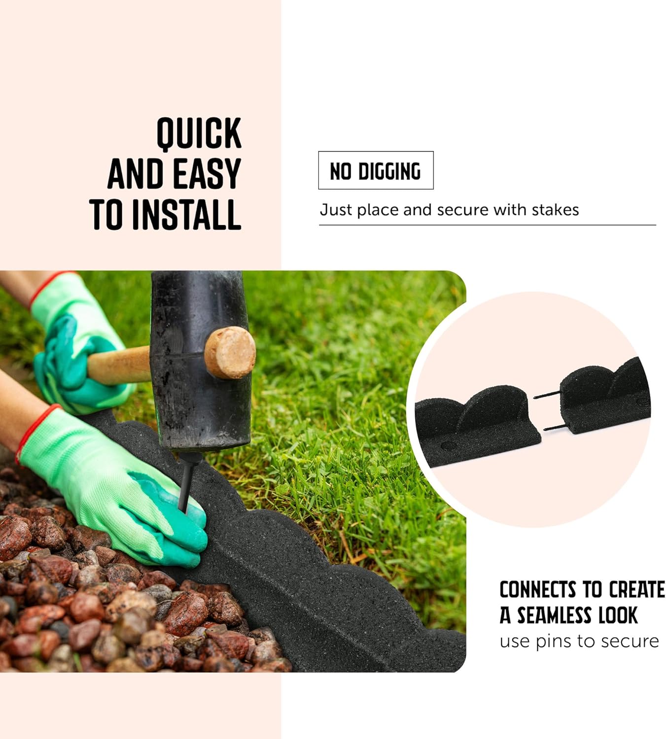 Playsafer L Shaped Flexible Rubber Scalloped Edger for Lawns Landscaping and Playground | Easy No Dig Installation| 4' Long (4, Dark Gray)-VerdiqueGarden