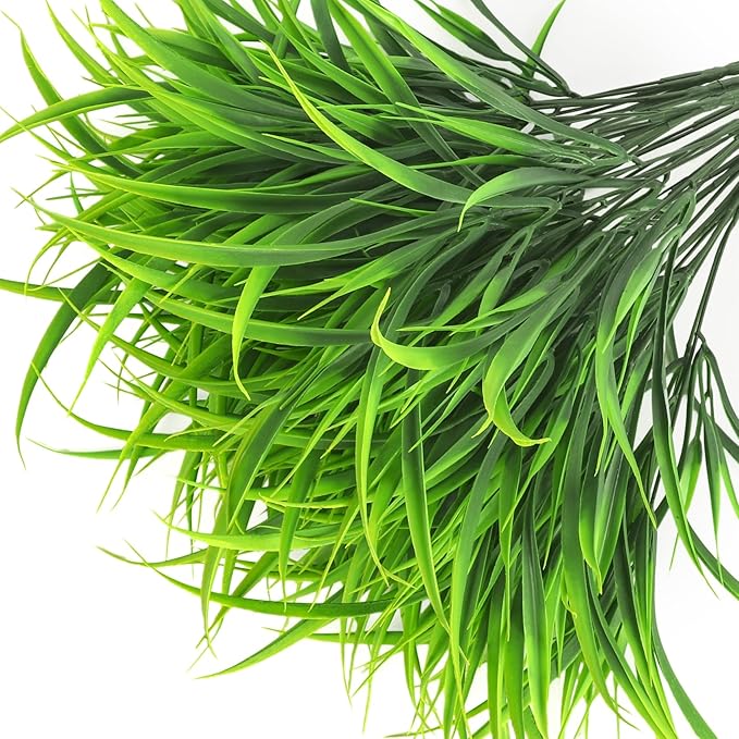 Ouddy Decor 16 Bundles Artificial Plants Outdoor Fake Grass Greenery Stems UV Resistant Faux Plastic Shrubs for Spring Summer Garden Pathway Window Box Front Porch Home Decor, Green-VerdiqueGarden