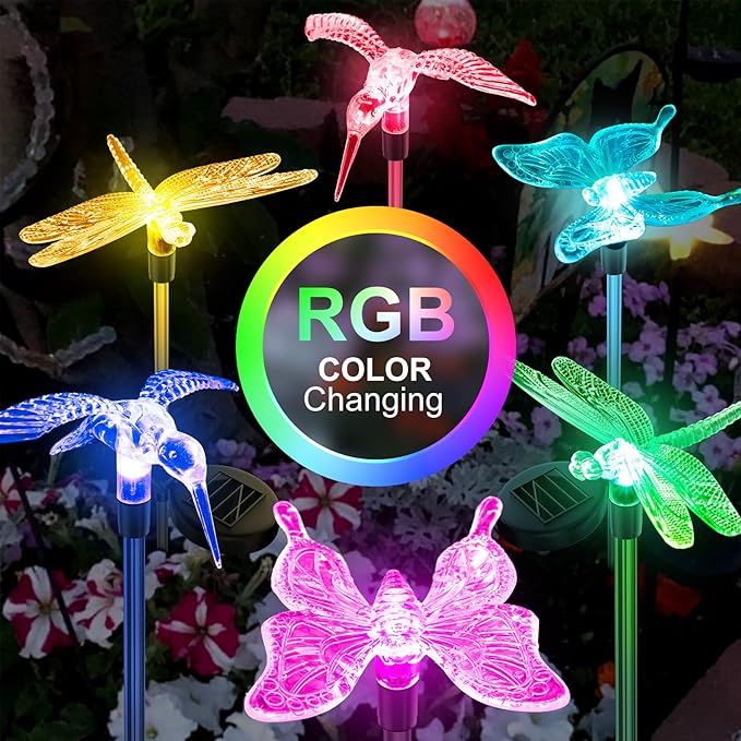 Anordsem Solar Lights Outdoor Decorations: Garden Stake Light Waterproof for Yard Decor Outside - LED Dragonfly Hummingbird Butterfly Lamp for Patio Pathway Home-VerdiqueGarden