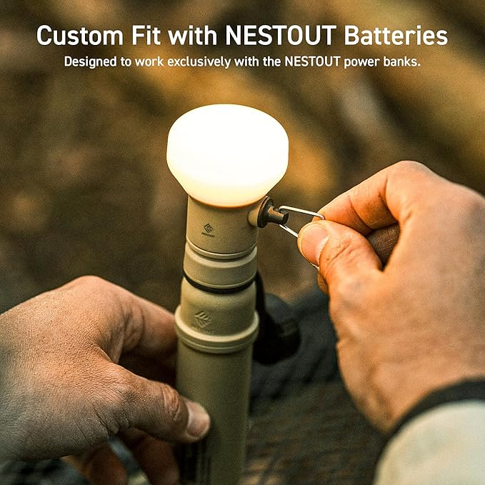 ELECOM NESTOUT Outdoor Camping LED Lantern w/ Mini Tripod, Dimmable USB Powered Soft LED Light, IP44 Water Dust Resistant, 10-350 Lumen, Portable Lamp for NESTOUT Power Bank, Beige (LAMP-1)-VerdiqueGarden