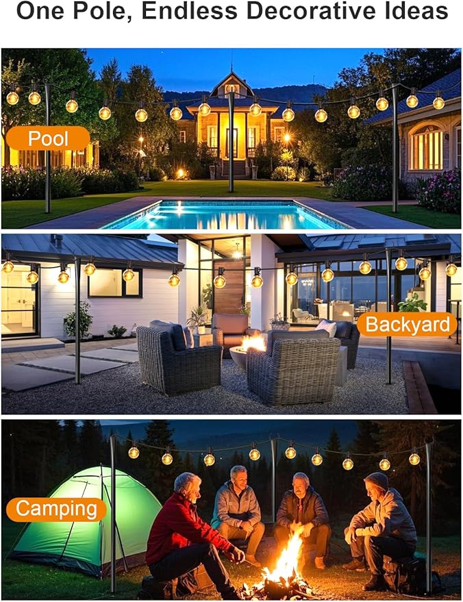 6 Pack String Light Poles for Outside, Thickened Metal Lights Hanger Pole Outdoor with Fork, Lighting Hanging Post Accessories for Patio Decor Garden Backyard Yard Front Porch Outside Decorations-VerdiqueGarden