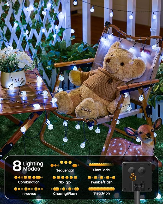 Brightown 2-Pack 120 LED 72 FT Solar String Lights Outdoor, Crystal Globe Lights with 8 Lighting Modes, Waterproof Solar Powered Patio Lights for Garden Yard Porch Wedding Party Decor (Pure White)-VerdiqueGarden