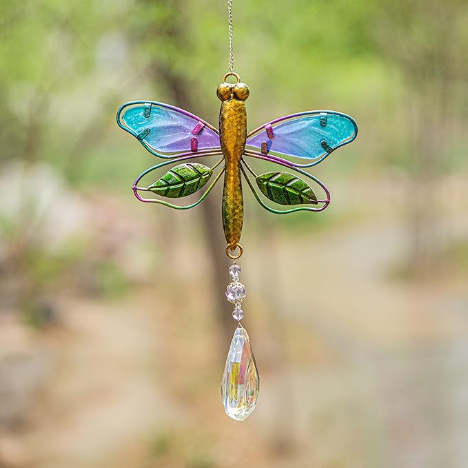 WEISIPU Crystal Suncatchers for Windows - Dragonfly Crystal Ball Prisms Hanging Crystals Ornament for Home Garden Office Wedding Christmas Decoration-Dragonfly-VerdiqueGarden