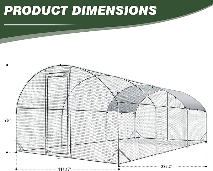 4ever2buy Large Metal Chicken Coop with Run Walk-in Poultry Cage Chicken Runs House Pen Cage Dome Roofed Chicken Coops with Anti-Ultraviolet Cover for Outdoor Backyard Farm Use 9.5'W x 19.3'L x 6.3'H-VerdiqueGarden