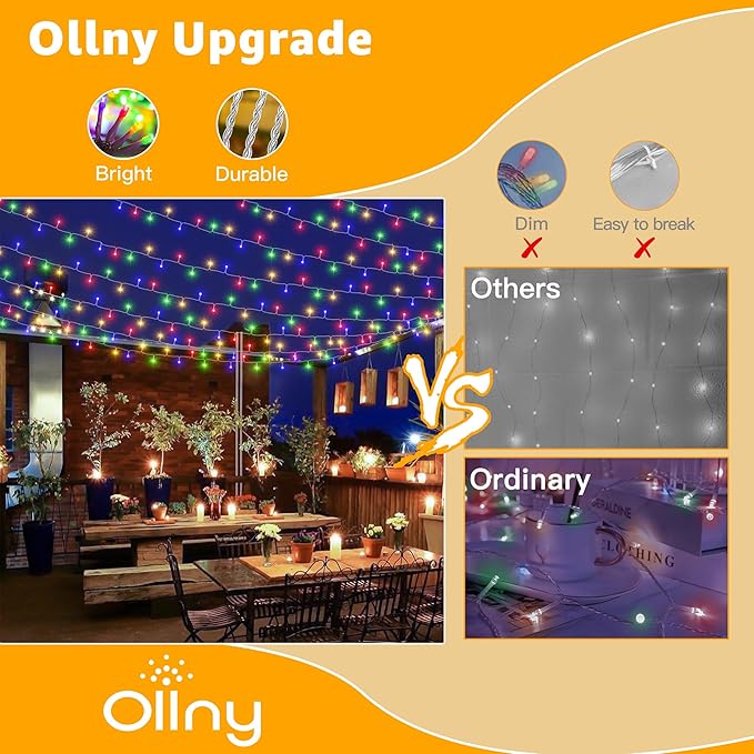 Ollny String Lights 120LED 40FT, Multicolor Fairy Lights Waterproof Connectable Timer, 8 Modes Plug in Christmas Light for Bedroom Outdoor Party Indoor Classroom Decorations-VerdiqueGarden