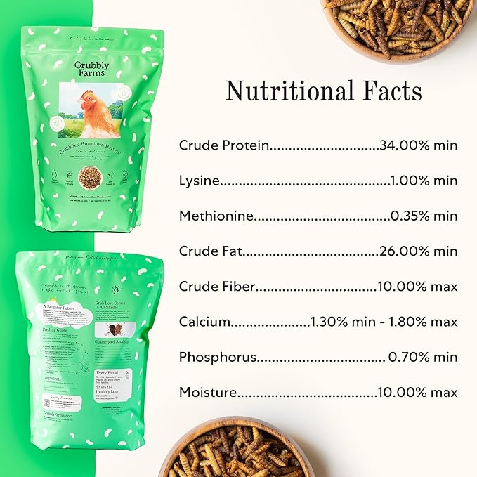 Grubblies - Black Soldier Fly Larvae for Chickens - Chicken Treats Grown in The US and Canada - for Strong Eggshells and Healthy Feathers - Grubblies Hometown Harvest 1LB-VerdiqueGarden