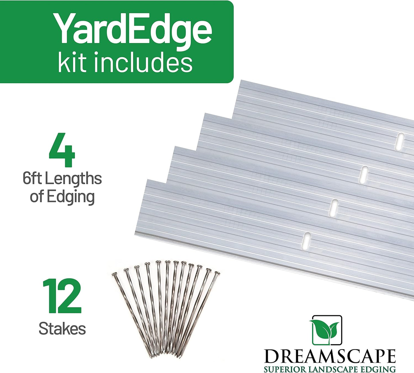 Dreamscape YardEdge Aluminum Landscape Edging - 4 Strips, 6ft Each (24ft Total), Mill Finish - Professional Quality Landscaping Border, Metal Divider for Lawn, Garden, Flowerbed-VerdiqueGarden