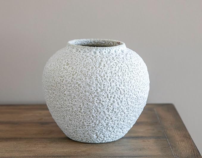 White Ceramic Vase Flower Vase, Big Textured Round Vase for Centerpieces, Kitchen, Living Room, Bedroom Decor Gifts-VerdiqueGarden