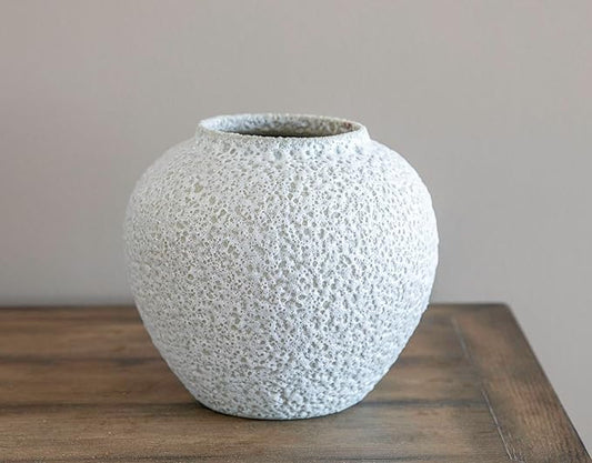 White Ceramic Vase Flower Vase, Big Textured Round Vase for Centerpieces, Kitchen, Living Room, Bedroom Decor Gifts-VerdiqueGarden