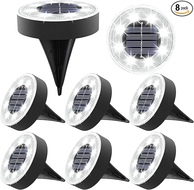Joomer Solar Ground Lights, 8 Pack 8 LED Solar Lights Outdoor Waterproof IP68 Solar Disc Lights In-Ground Landscape Lighting Outdoor Lights for Patio Pathway Lawn Yard Driveway Walkway (White)-VerdiqueGarden