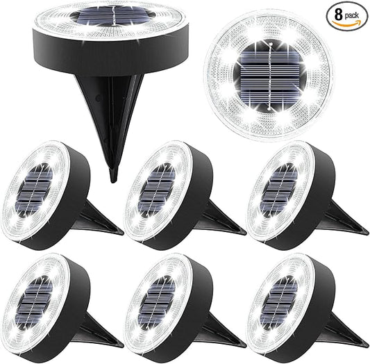Joomer Solar Ground Lights, 8 Pack 8 LED Solar Lights Outdoor Waterproof IP68 Solar Disc Lights In-Ground Landscape Lighting Outdoor Lights for Patio Pathway Lawn Yard Driveway Walkway (White)-VerdiqueGarden