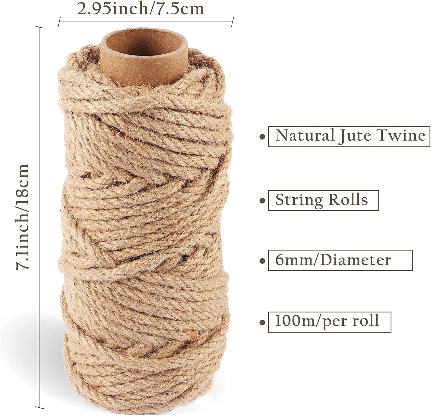 Natural Jute Twine Rope (1.5mm/2mm/3mm/6mm) Durable String for Handmde Crafts,Gardening Applications,Home Gardening,Cat Scratching Post,Gift Packaging... (6mm*82ft)-VerdiqueGarden