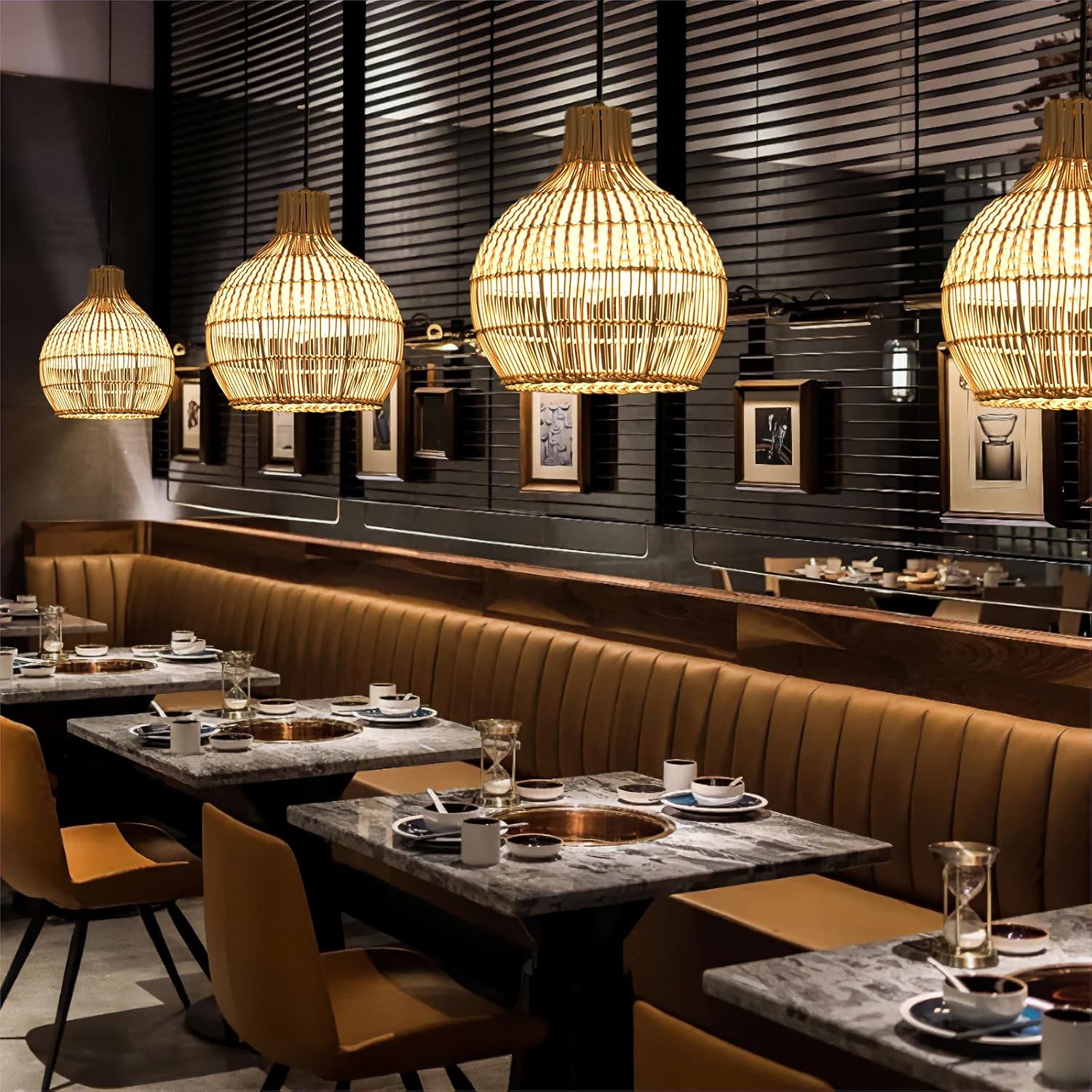 3-Pack Fax Rattan Pendant Light Fixture Mini Hand-Woven White Rattan Chandelier 10.24" Boho Wicker Hanging Lamp for Dining Living Bedroom Kitchen Farmhouse-VerdiqueGarden