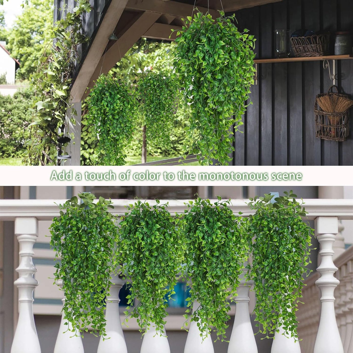 RECUTMS Artificial Hanging Plants 4pcs 33Inch Fake Wall Plant Faux Eucalyptus Leaves Ivy Swag UV Resistant Plastic Greenery Indoor Outdoor Home Garden Wedding Jungle Party Patio Office Shelf Decor-VerdiqueGarden