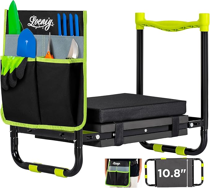 10.8” Wide Garden Kneeler and Seat, Heavy Duty Foldable Gardening Stool with Tool Belt Pouch, Included Thickened Kneeling Pad, Portable Gardening Bench Chair for Seniors & Parents-VerdiqueGarden