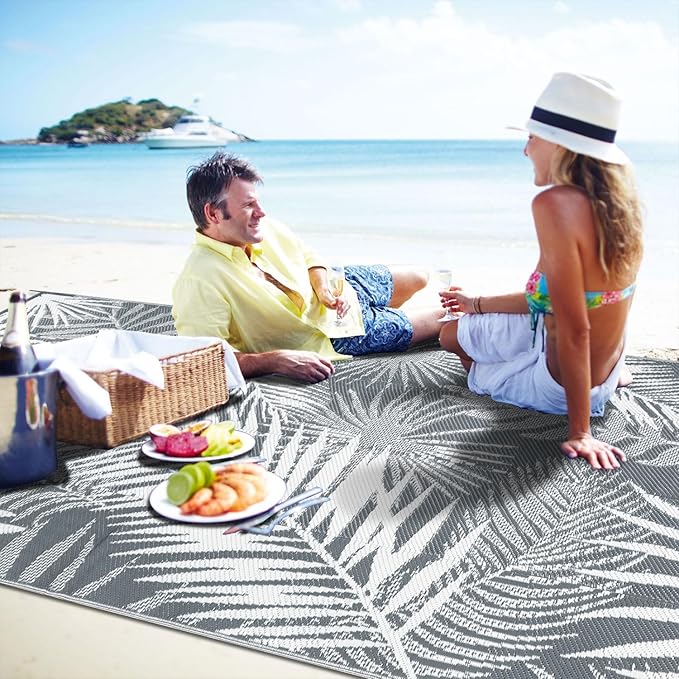 HiiARug Outdoor Plastic Straw Rug - 6x9Ft Waterproof Reversible Patio Mat for Deck, Beach, RV, Camper, Backyard-VerdiqueGarden