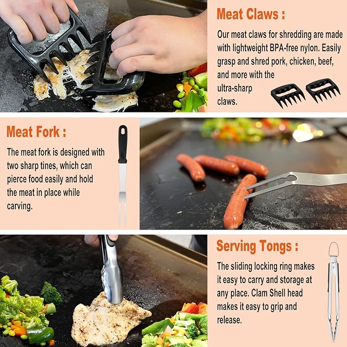 38PCS Griddle Accessories Kit, Professional Grill Tools Set for Outdoor Barbecue, Stainless Steel Griddle Spatula Set with Tongs, Smash Burger Press, Carry Bag, Perfect Grilling Gifts-VerdiqueGarden