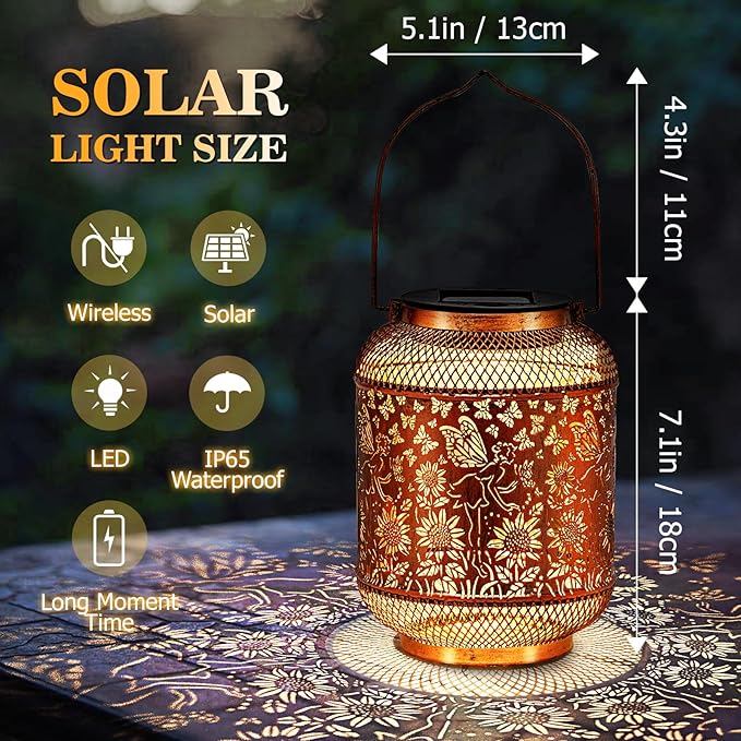 Hummingbird Solar Lantern Outdoor Waterproof Garden Decor, Christmas Gifts for Women, Mom, Metal Hanging Sunflower Solar Lights Outdoor Decoration for Yard, Patio, Tabletop, Pathway-VerdiqueGarden
