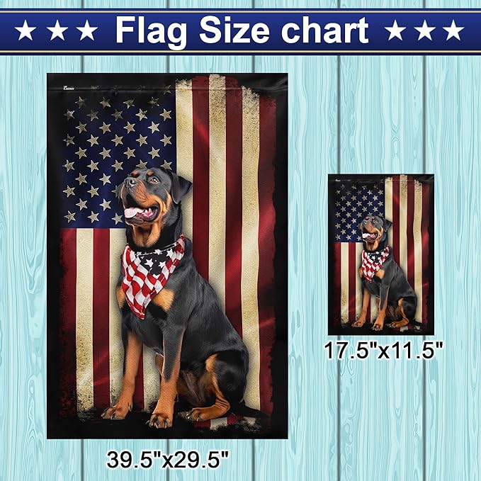 Flags-Rottweiler American Flag, House Flag (29.5" x 39.5")-USA House Garden Flags Premium Polyester-Decorative Outdoor Flags-VerdiqueGarden