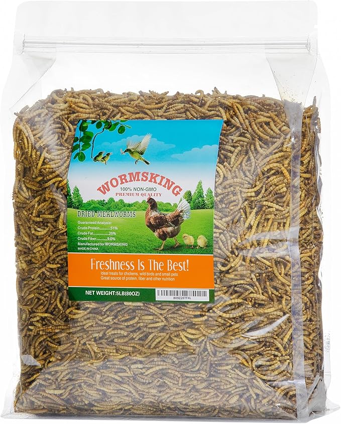 5LB Dried Mealworms, Great Treat for Chicken, Duck, Birds, Reptile, Hamster,Hedgehog, Pigeon-VerdiqueGarden