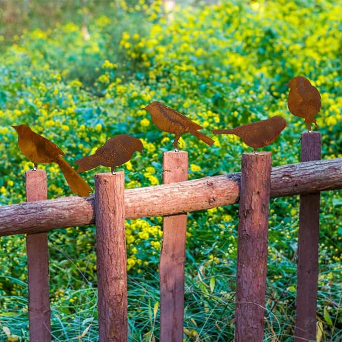 5PCS Metal Bird Silhouette with Rusty, Rusty Birds Decoration, Metal Birds Statues, Lifelike Patina Metal Birds Garden Ornaments Silhouette-VerdiqueGarden
