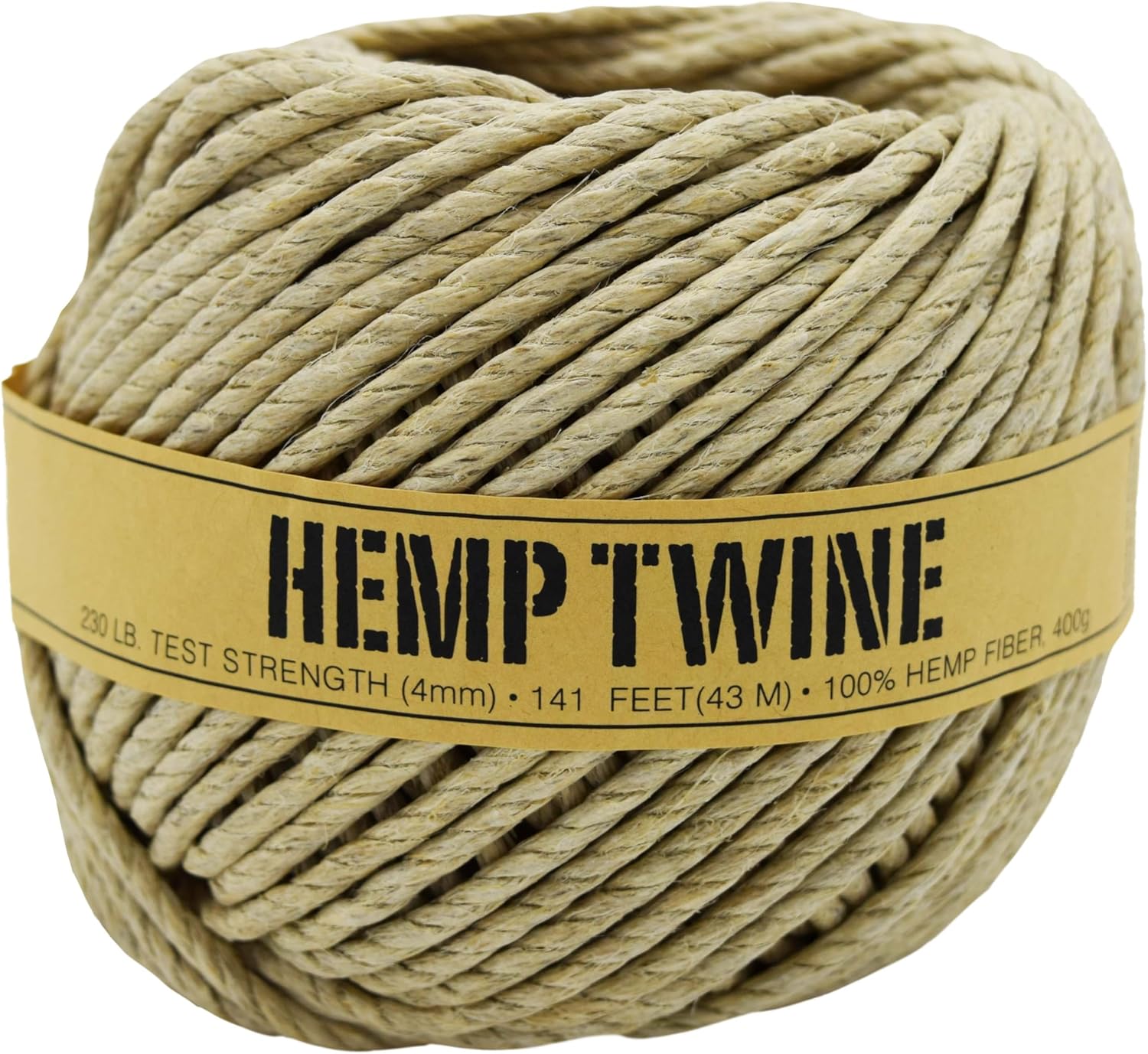 Hemp Twine for Gardening - Twine for Crafts - Organic Natural Hemp String for Jewelry Making - Strong Durable Cord for Decoration, Macrame + Cooking - 4MM 400G/140 Ft. - 230 lb Test Strength - Natural-VerdiqueGarden