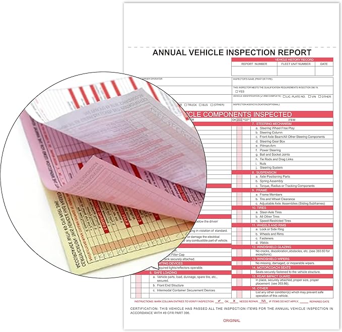 30-Pack Annual Vehicle Inspection Report Form & Adhesive Vinyl Label 2-Ply,3-Ply Carbonless Form DOT Compliant-VerdiqueGarden